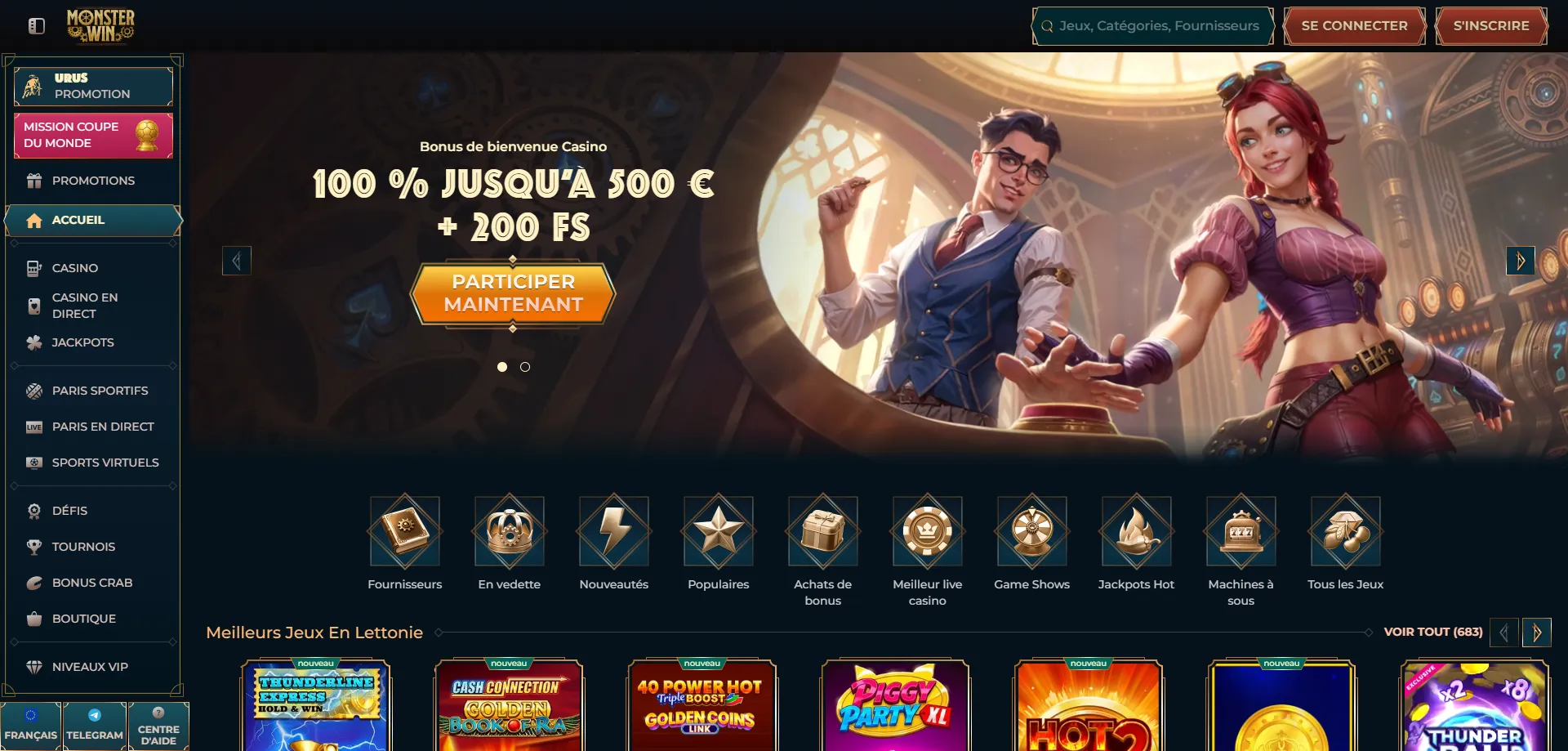 monsterwin-1 Panoramica del casinò Monsterwin Italy — homepage e offerta principale